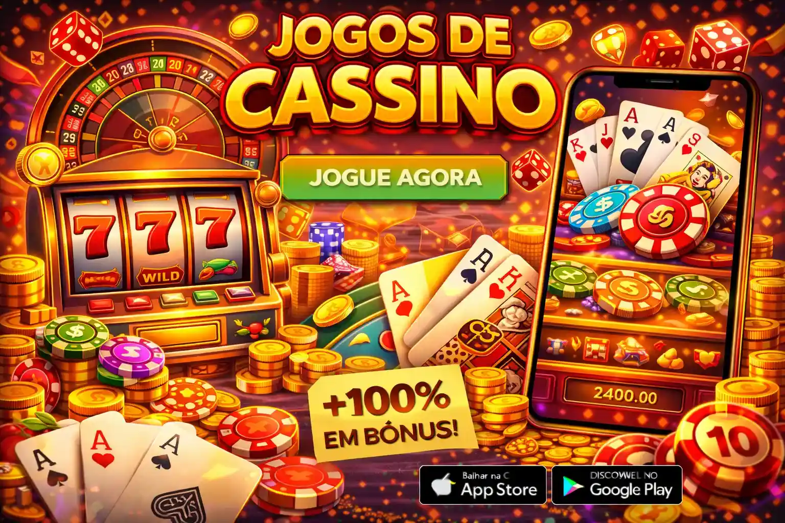 Cassino online no smartphone com slots, fichas e cartas de baralho